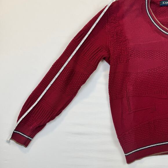Vintage Carmel Golf Sweater Burgundy Red Men’s Medium Cotton Knit Embroidered - Picture 5 of 12